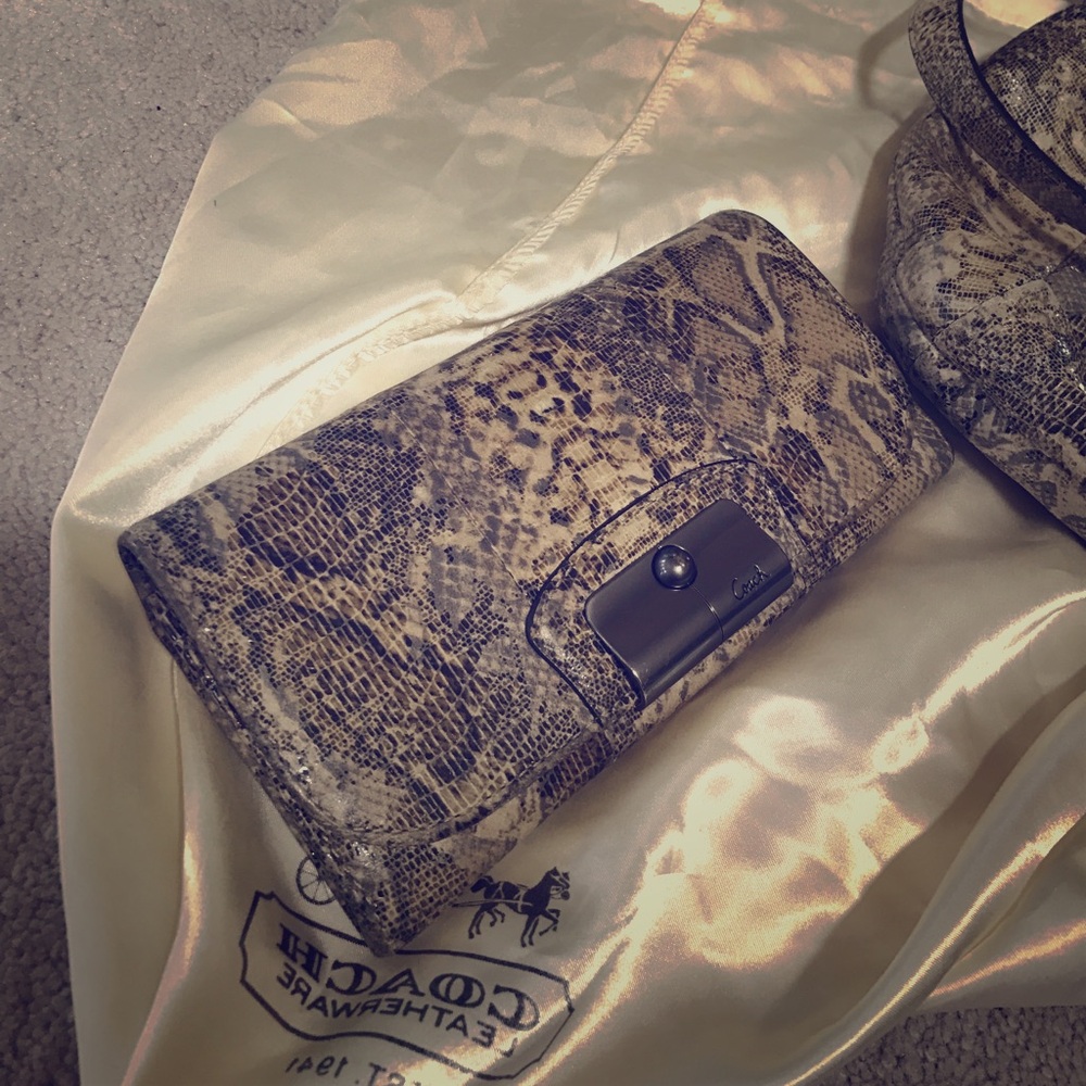 Coach Snakeskin Pattern Wallet in Brown and Tan